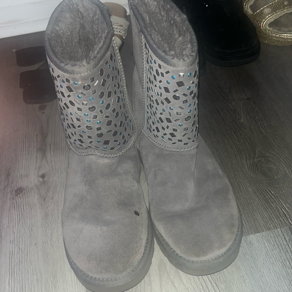 Gray high rhinestones Ugg boots